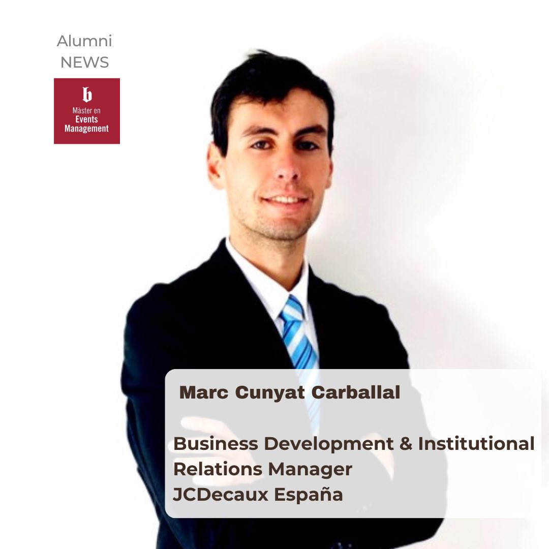 MasterEventsM's tweet image. ❗️Seguim sumant professionals entre els nostres @AlumniFCRI : en Marc Cunyat, de l’anterior promoció 2022-2023, s’ha incorporat a @JCDecaux_ES com a Business Development &amp;amp; Institutional Relations Manager. 
Moltes felicitats i molts encerts, Marc! @BlanquernaFCRI #OrgullBlanquerna