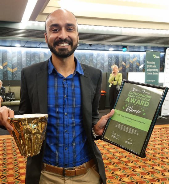 Zain97's tweet photo. An honour to win @VicHealth  Outstanding Media Reporting Award for the podcast series The Disruptive Companion. Amazing work by @belindahoare, Max Gosford, @stormydog101, Nikki Canning, @rachelsibley and so many others at @SBSRadio and @SBSNews #VHPA22 https://t.co/2naWlrH4ZU
