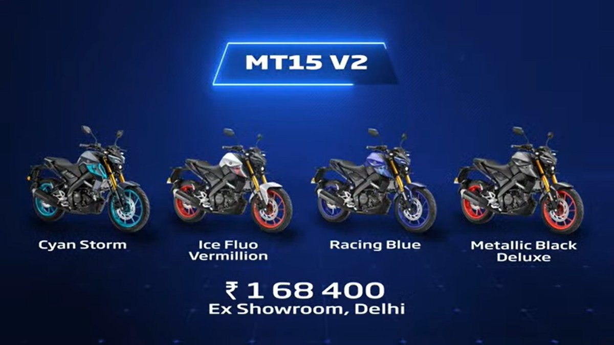 carandbike's tweet image. Next is the 2023 Yamaha MT-15 V2 priced at ₹1,68,400 (ex-showroom), available in four colours. 

#CallOfTheBlue #YamahaIndia