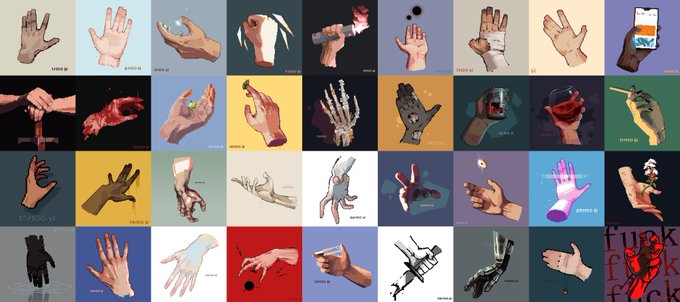 First 36 pixelart hands combined 