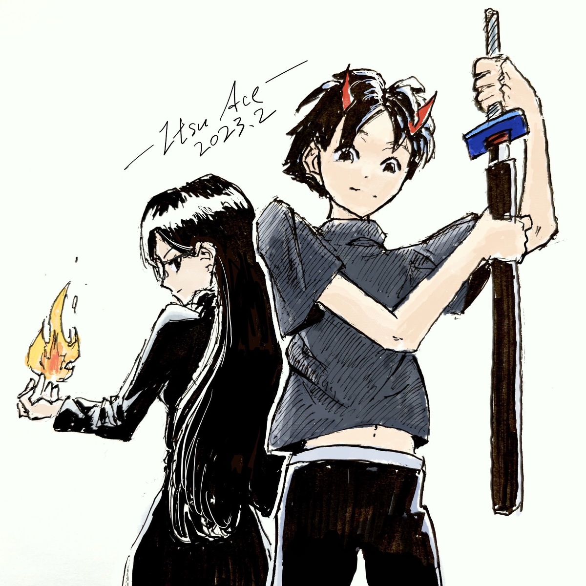 ace_itsu's tweet photo. 剣と炎 #女の子 #オリジナル #創作 #男の子 #illustration #イラスト https://t.co/zoA1uF7UXo https://t.co/ahFKvSS4tM