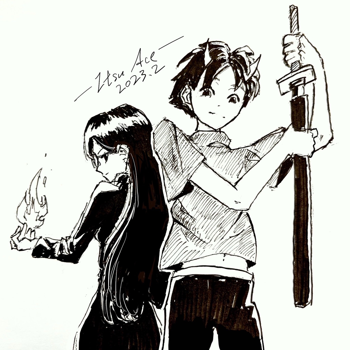 ace_itsu's tweet photo. 剣と炎 #女の子 #オリジナル #創作 #男の子 #illustration #イラスト https://t.co/zoA1uF7UXo https://t.co/ahFKvSS4tM