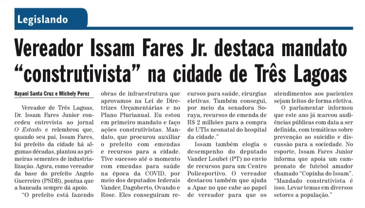 IssamFaresJr's tweet photo. Falando sobre o mandato de vereador para o Jornal o Estado. Sempre muito bem recebido. Edição de sábado dia 11-02-2023. https://t.co/rHxMFWYsIf