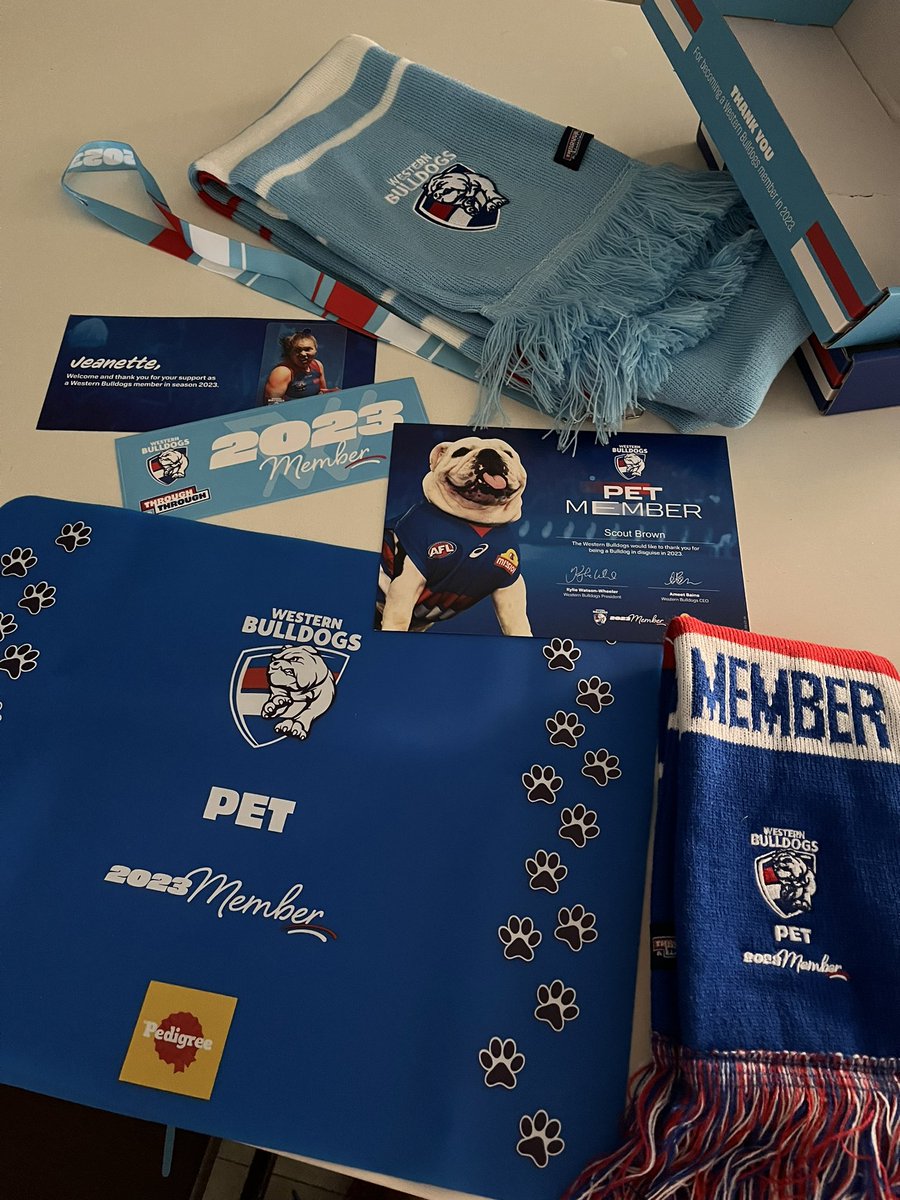 JuanaWriter's tweet photo. UNLEASHED! Woot! Both @BulldogsW @aflwomens and Scout Brown’s @westernbulldogs membership packs arrived!
LOOK AT HER! #unleashed #DoDogs #woofwoofwoof
❤️🤍💙 https://t.co/MMXEAo6PyC