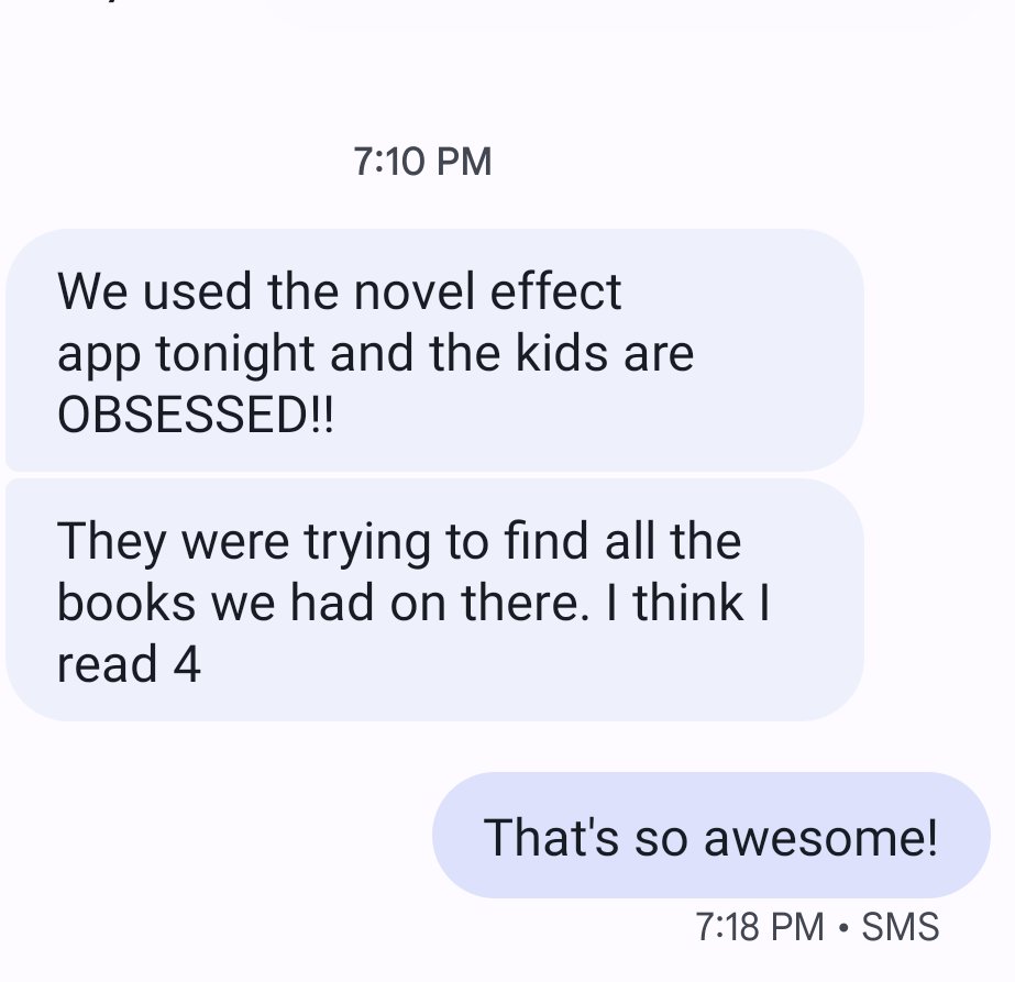 After presenting this awesome app to our staff, this kind of message makes my heart melt! @NovelEffect @FCPS1News @MrsITRTBrown13 @AprilStanyer18  #whenreadingcomestolife