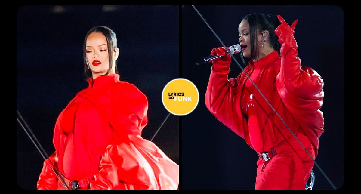 lyricsdofunk's tweet photo. 🚨⚠️ URGENTE: Fãs estão especulando sobre a possível gravidez de Rihanna devido a sua barriga  saltada e a sua preservação nos passos de dança no #SuperBowl 🤰🫣 https://t.co/uanpq3quuJ