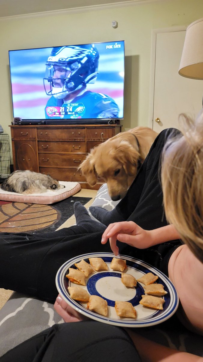 #totinos pizza roll during the game.  Chloe wishes Gabe would learn to pass!