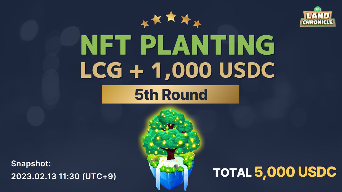 🌳NFT PLANTING 5th Ecosystem Profit Sharing🌳

🌳[ Feb 13, 2023 (Mon), 11:30AM (UTC+9) ] NFT PLANTING 5th Ecosystem Profit Sharing will be held.

🪙 Reward: LCG (NFT PLANTING Reward) + Total 1,000 USDC (1,000 USDC÷Total amount of planted NFT)

#LandFi #Staking #Airdrop #Giveaway