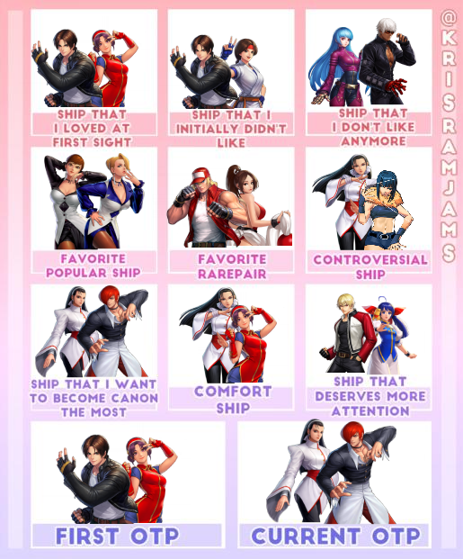 CroixChariot's tweet photo. Valentine's day is coming so might as well share who are my favorite KOF ships in the fandom.

Special thanks to @LordCharly3 for the template 
#Kyokusanagi #AthenaAsamiya #Ioriyagami #ChizuruKagura #KingOfFighters #SNKWorld #BotanandChizuru https://t.co/LX45b2ADHs