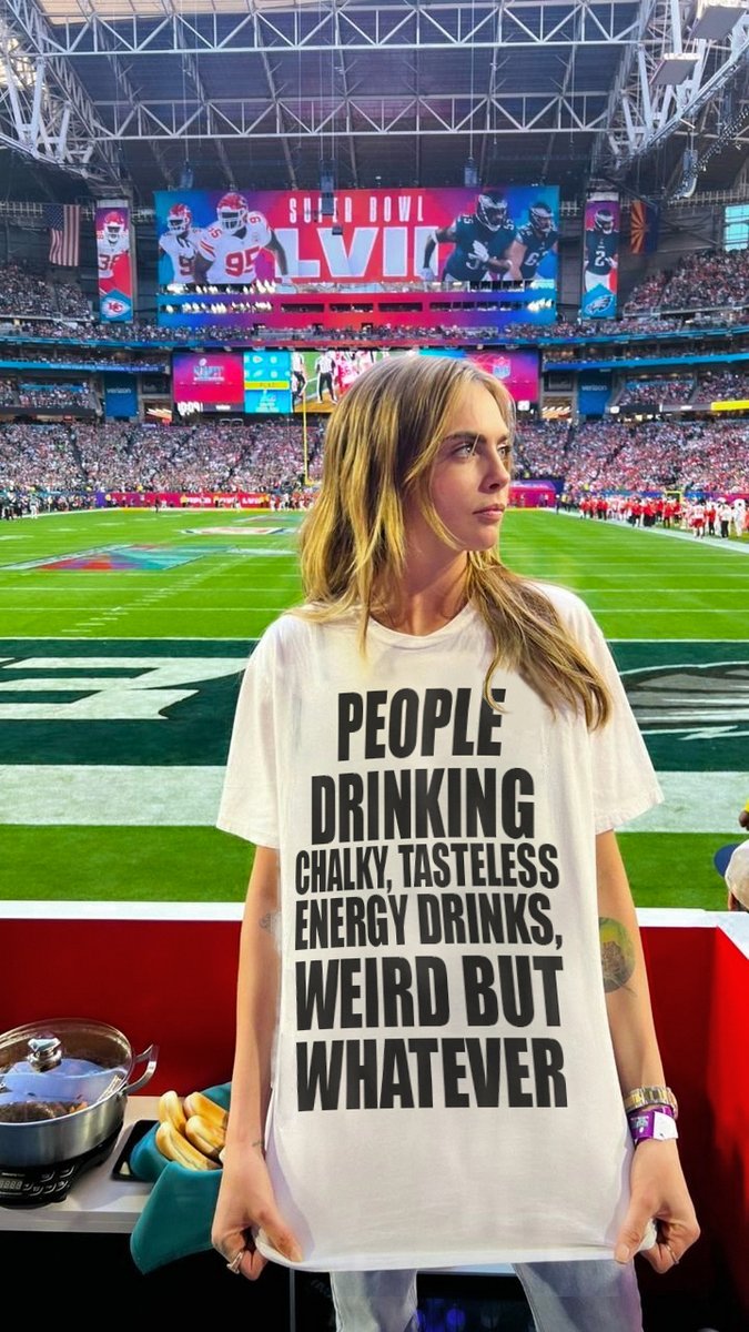 SneakEnergy's tweet photo. Couldn't agree more @Caradelevingne !

You know who you are....

#SuperBowl https://t.co/ACFQ9hcSLC