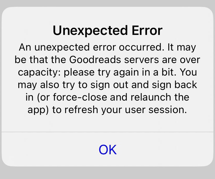 weaverh's tweet photo. @goodreads Help!! Any estimate on when this issue will be corrected? https://t.co/MpnU7fLsVc