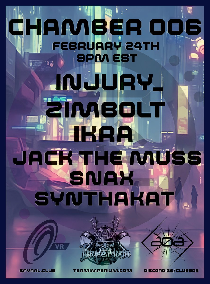 chamber_vr's tweet photo. ııllılllı CHAMBER 006 ılllıllıı
おかえり
@SpyralVR 
@Club808VR
おかえり
Injury_ (VrChat)
@Zimbolt 
@Ikrandas
@JackTheMuss_du
@SnaxVR
@Synthakat 
おかえり
おかえり
おかえり
#vr #vrc #vrchat #vrchatevent #vrchatcommunity #vrchatclub #vrchatdj #vrchatchamber #vrchatmoments #imperium https://t.co/hYOt7hni3Q