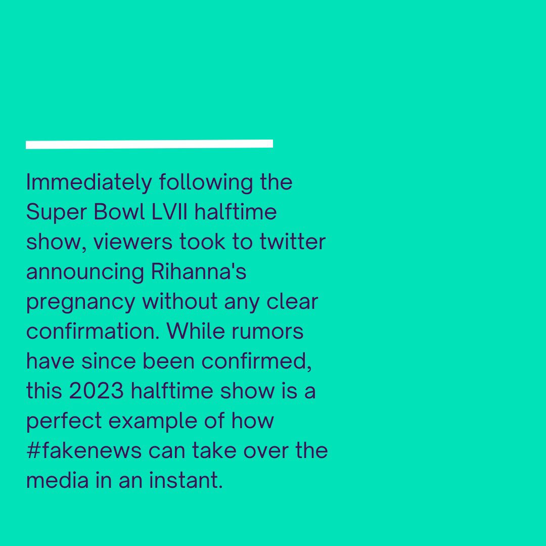 #Fakenews travels fast! Users took to social media to discuss their predictions about halftime performer @rihanna’s pregnancy. It has since since been confirmed, but shows how #newsliteracy is critical in everything from the local news to the #SuperBowl!
 
#getdebunked #rihanna