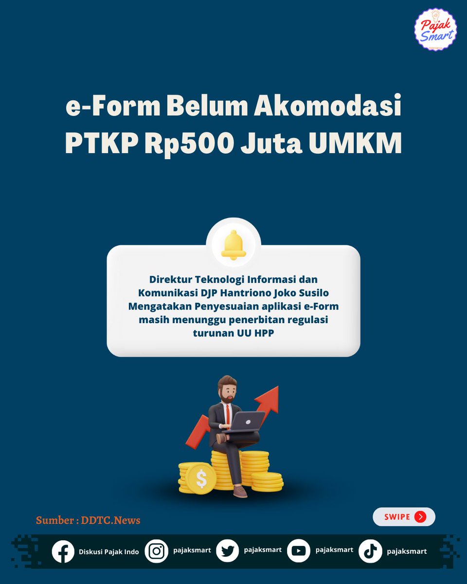 pajaksmart's tweet photo. Memasuki Pertengahan Februari 2023, DJP masih belum melakukan Penyesuaian aplikasi e-Form terhadap ketentuan omzet Rp500 Juta bebas pajak yang berlaku Bagi Wajib Pajak Orang Pribadi UMKM.
#pajaksmart #pajakindonesia #umkm #eform https://t.co/9EeWvwyLRJ