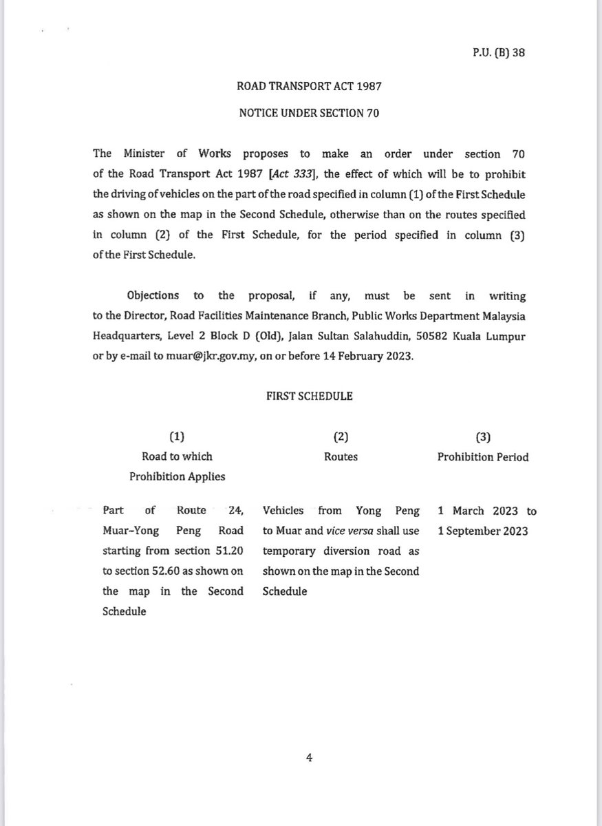 Pemakluman‼️

Notis Penutupan Sebahagian Laluan 24 (FT24), Jalan Muar-Yong Peng dari seksyen 51.20 hingga 52.60
