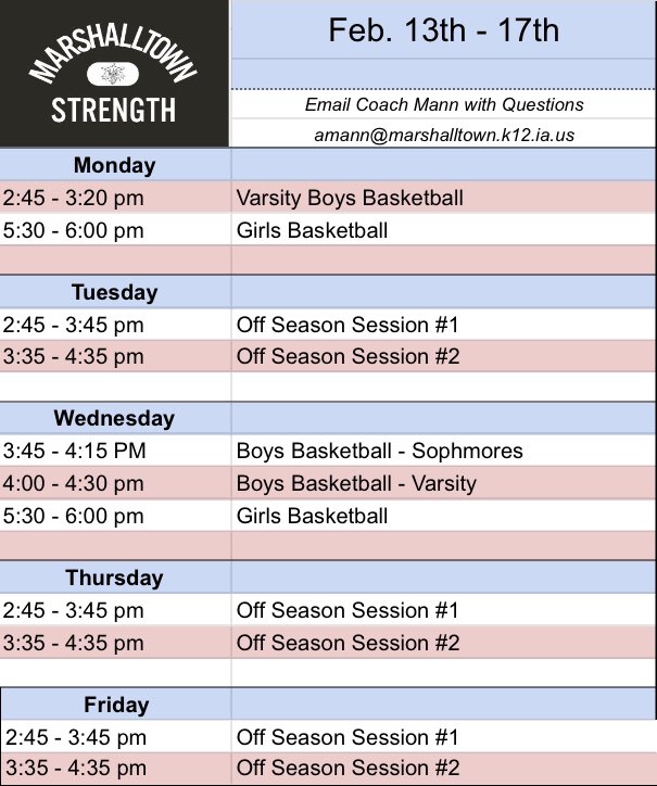 Let’s have a great week! Here’s this weeks schedule.