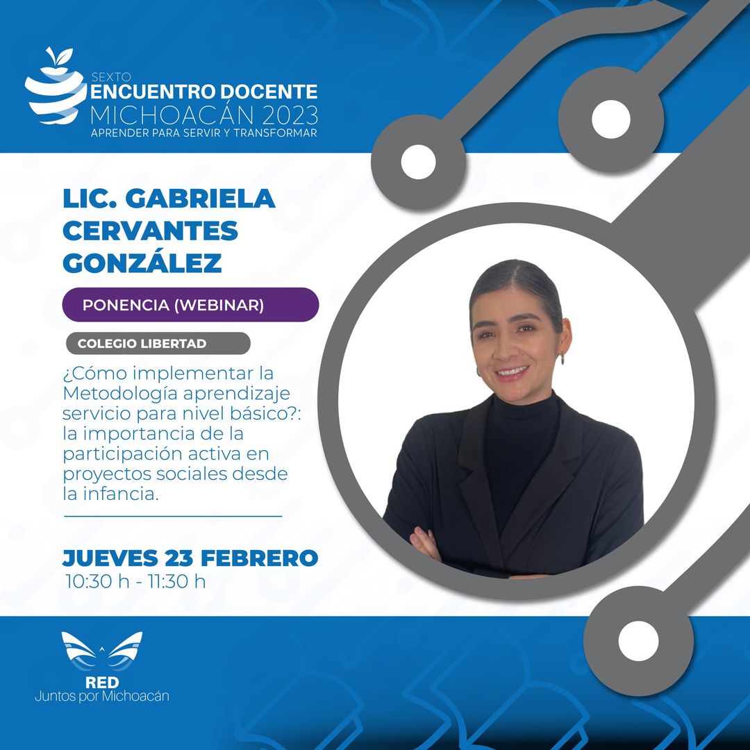 Conoce #sextoencuentrodocente
Certificada en Servicio y Liderazgo por Christian Life College y numerosos talleres de Estilos de Aprendizaje, Inteligencia Emocional, Desarrollo y Adaptación Social, entre otros. Actualmente es  Directora en nivel Preescolar del Colegio Libertad.