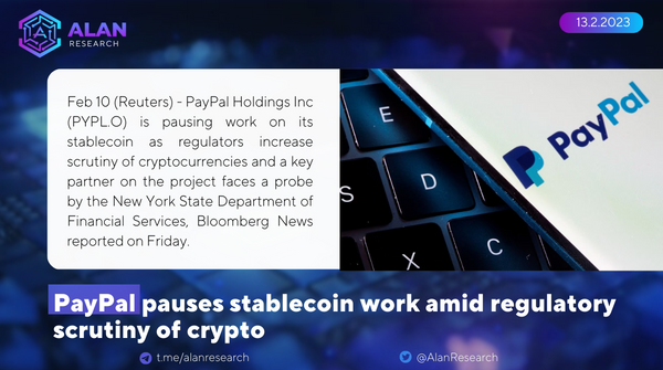 AlanResearch's tweet photo. #PayPal pauses stablecoin work amid regulatory scrutiny of #crypto
Follow and RT @AlanResearch for latest #CryptoNews
#AlanResearch #NFT https://t.co/N9qzBR3g88