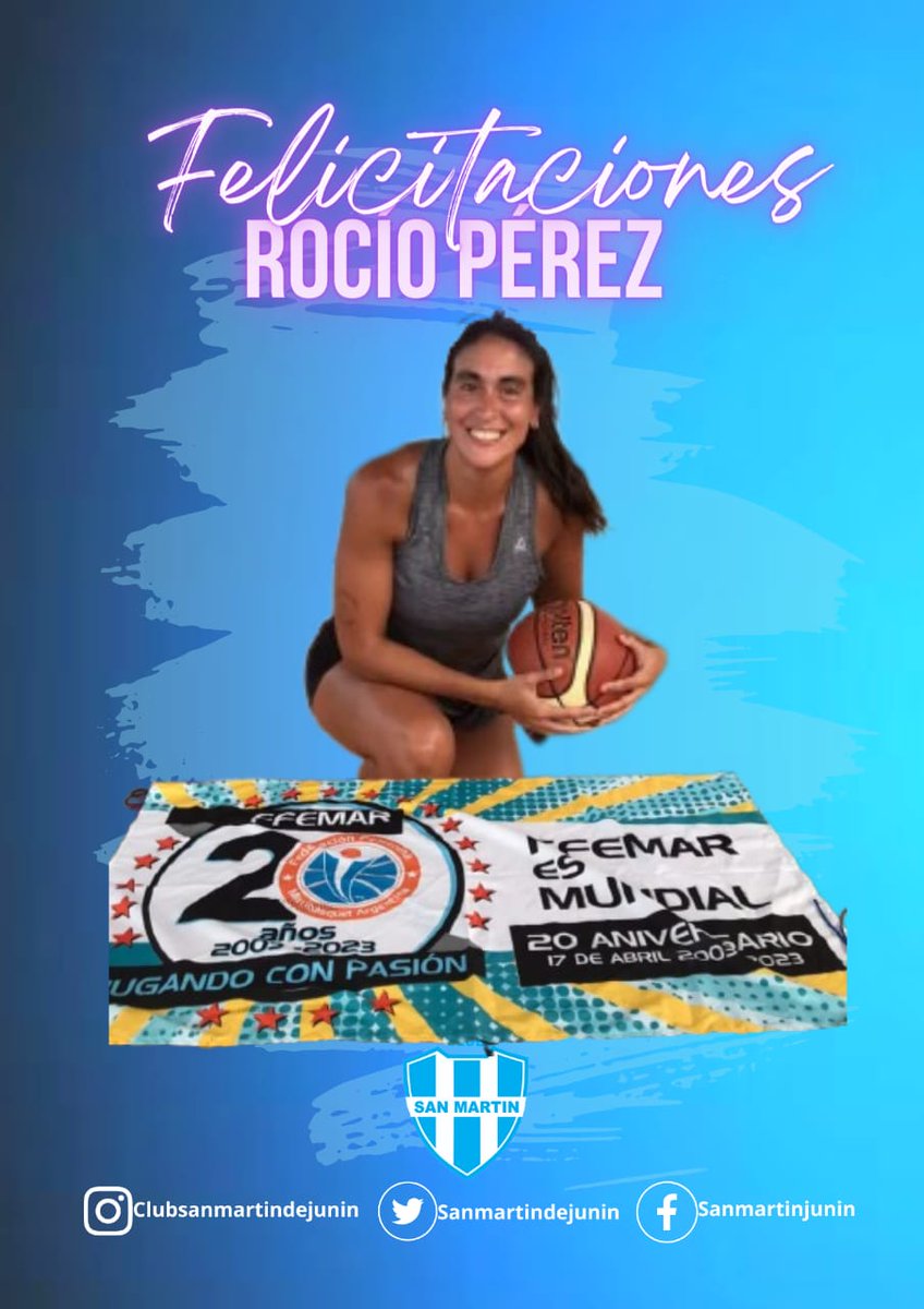 Fue seleccionada por FFEMAR, para formar parte del equipo Argentino de Maxibasquet que participará este año del Mundial de Maxibasquet.
El mismo se disputará desde el 25 de Agosto al 3 de Septiembre en Mar del Plata.

#VamosRocio #BasquetFemenino #SeleccionArgentina #Maxibasquet