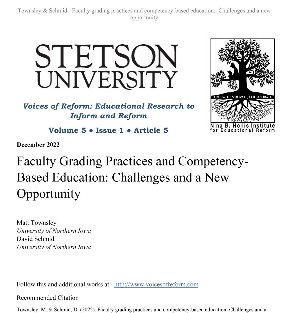 New paper with one of my <a href="/COE_UNI/">UNI College of Education</a> colleagues: "Faculty Grading Practices and Competency-Based Education: Challenges and a New Opportunity:

voicesofreform.com/article/70426-…

#HigherEd #CBE #sblchat <a href="/Grading4Growth/">The Grading Conference</a>