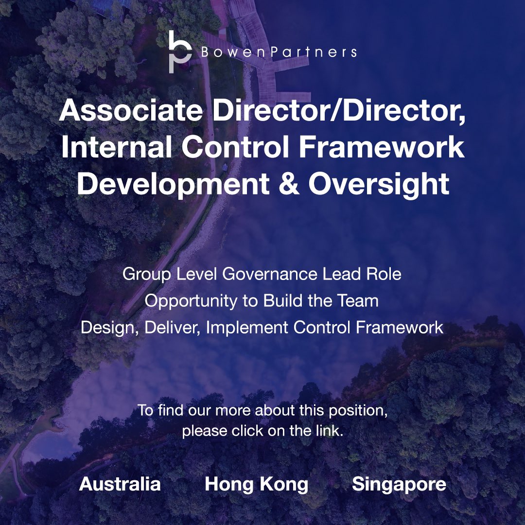 bowenpartnersgp's tweet image. Our Client is seeking a high-calibre Governance & Risk Management professional.
bit.ly/3Ha6x78
#internalcontrol #frameworkdevelopment #governance #jobsearch #newjob #newopportunity #career
#careerpath #hongkong #asia
#executivesearch #recruitment #bowenpartners