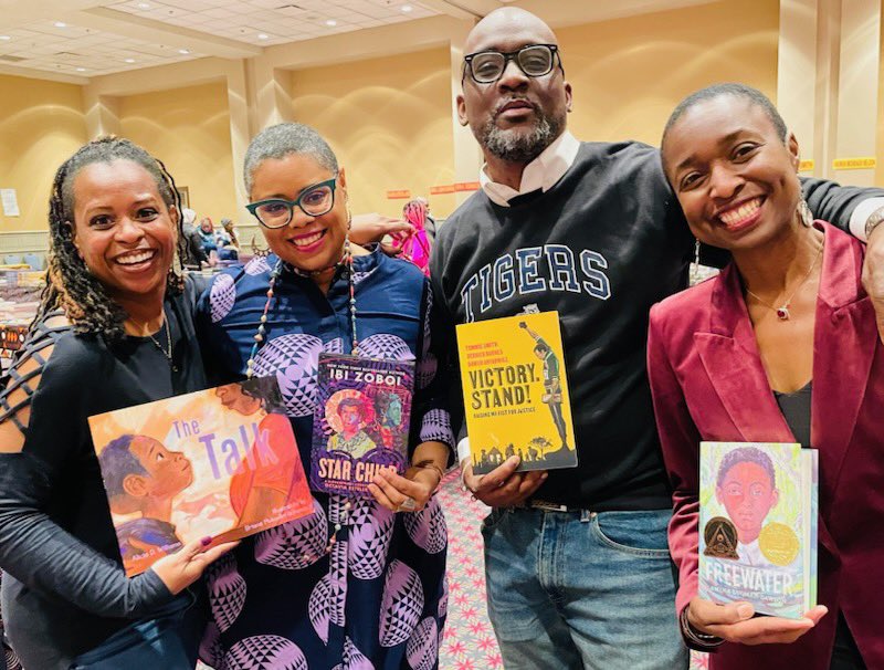 A perfect day at the 31st Annual African American Children’s Book Fair. Amazing moment #2: Meeting all of this year’s Coretta Scott King Author Winners! Such amazing company! 😍😍😍 @derrickbarnes21 @storiestolife @ibizoboi