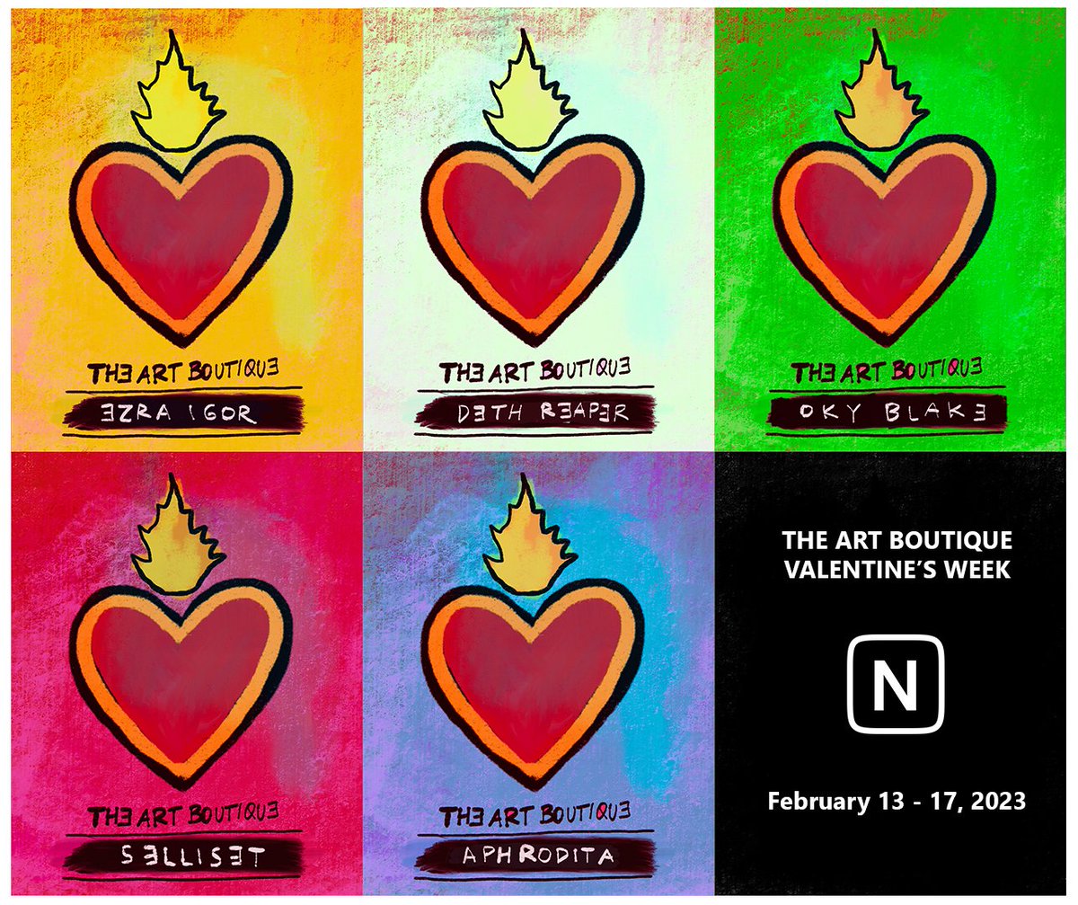 ezraigor's tweet photo. 🫶ANNOUNCEMENT🫶

The Art Boutique is back to @niftygateway this Valentine's

full list artists:
@ezraigor @_dethreaper_ @0kyblake @selliset @WibowoAphrodita 
February 13 - February 17, 2023
The Art Boutique Valentine's Week

check the detail: https://t.co/HrDsVFcX1X https://t.co/fBf1MYxAj8