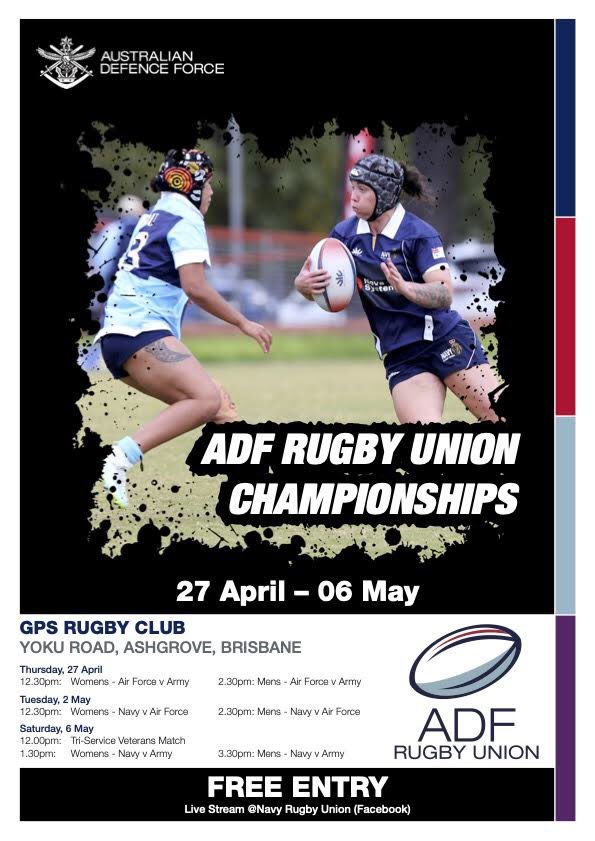 The best Rugby Union players from @Australian_Navy @AustralianArmy @AusAirForce will converge on Brisbane in April for the annual ADF Rugby Union Championships, see you there! #SportsADF #YourADF #ADFRugbyUnion