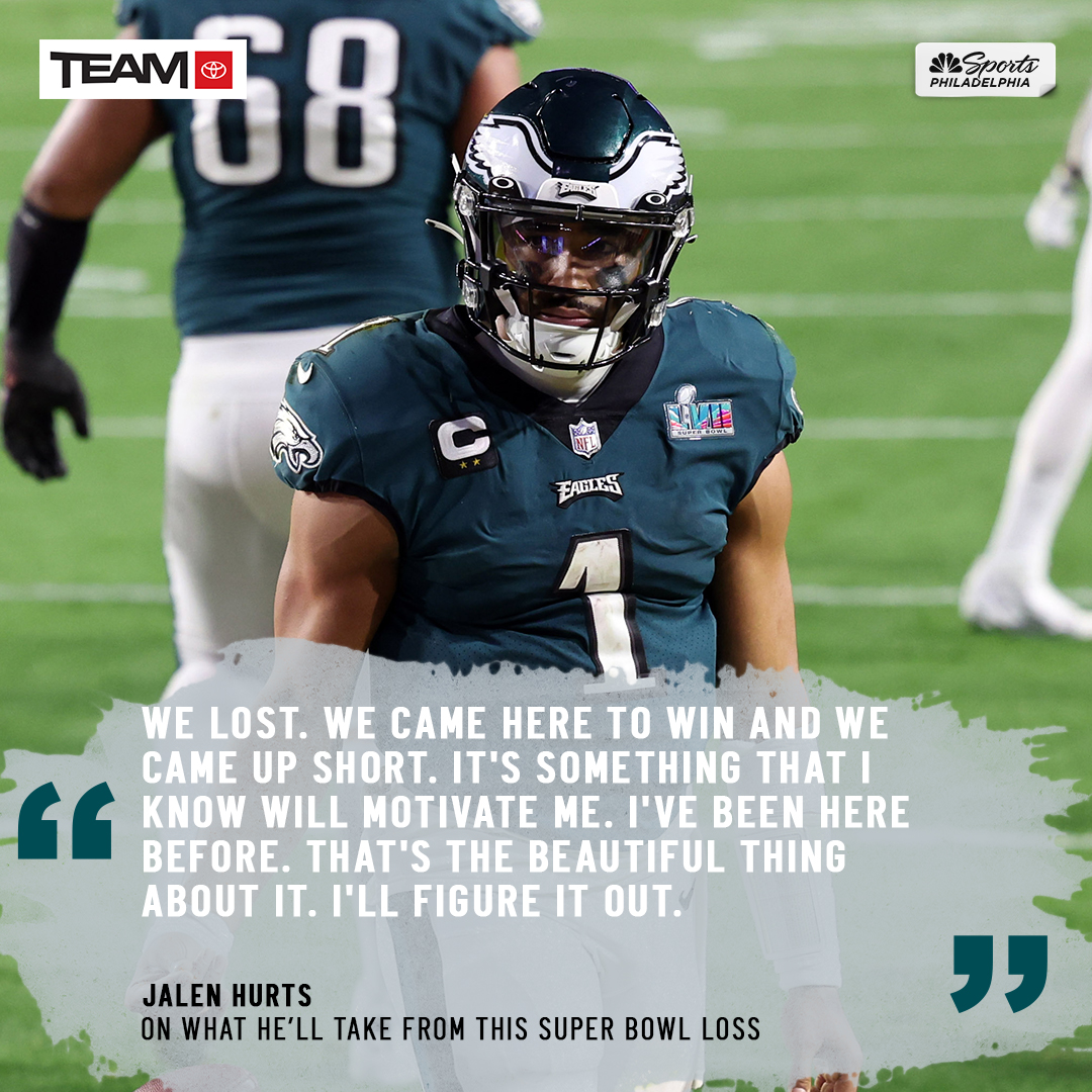 NBCSPhilly's tweet photo. "It's something that I know will motivate me."

Jalen Hurts balled out tonight, but his team came up short and he knows he wants to be even better next time out | @myteamtoyota https://t.co/huh41pqPi5