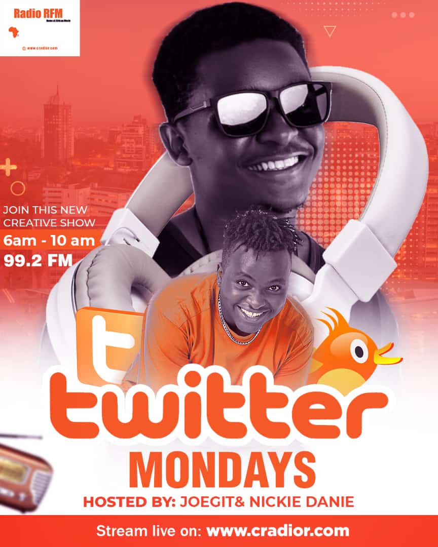 RadioRFM_'s tweet photo. Its #TwitterMonday 
Join rhis creative new show 
Every Monday 6a-10a only on https://t.co/HHgNfmo3Rq with JoeGit and @NickieDanie1

#OukoMurderMystery Gachagua Rihanna 50 Cent https://t.co/vQHHfUBz7V