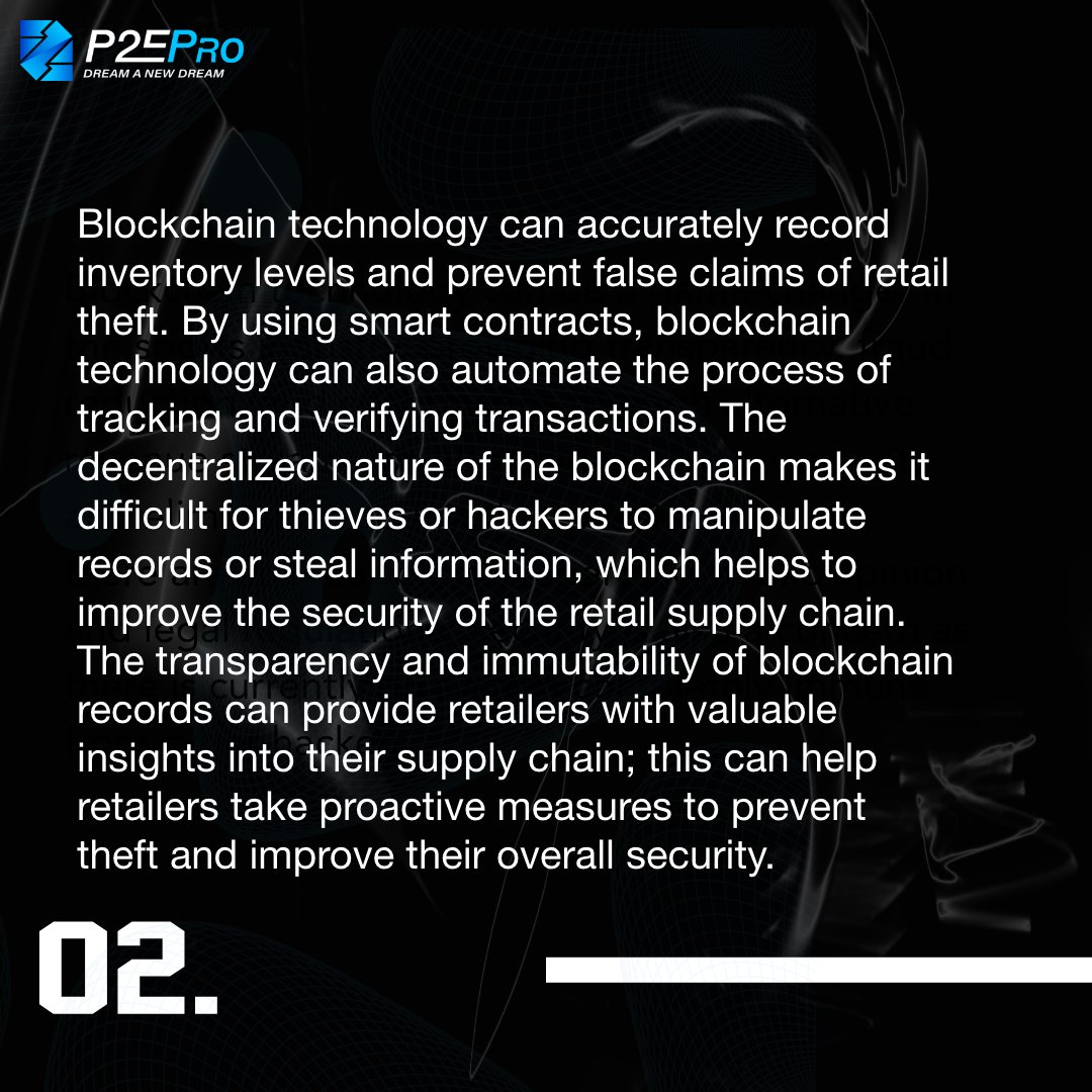 P2E_Pro's tweet photo. With blockchain technology, we're one step closer to combating retail theft.

#p2e #p2epro #web3 #blockchain #blockchaintechnology #defi #blockchainrevolution #blockchaintech #blockchaincommunity #blockchainindia #retail #retailtheft https://t.co/Nz5yg5JnMm