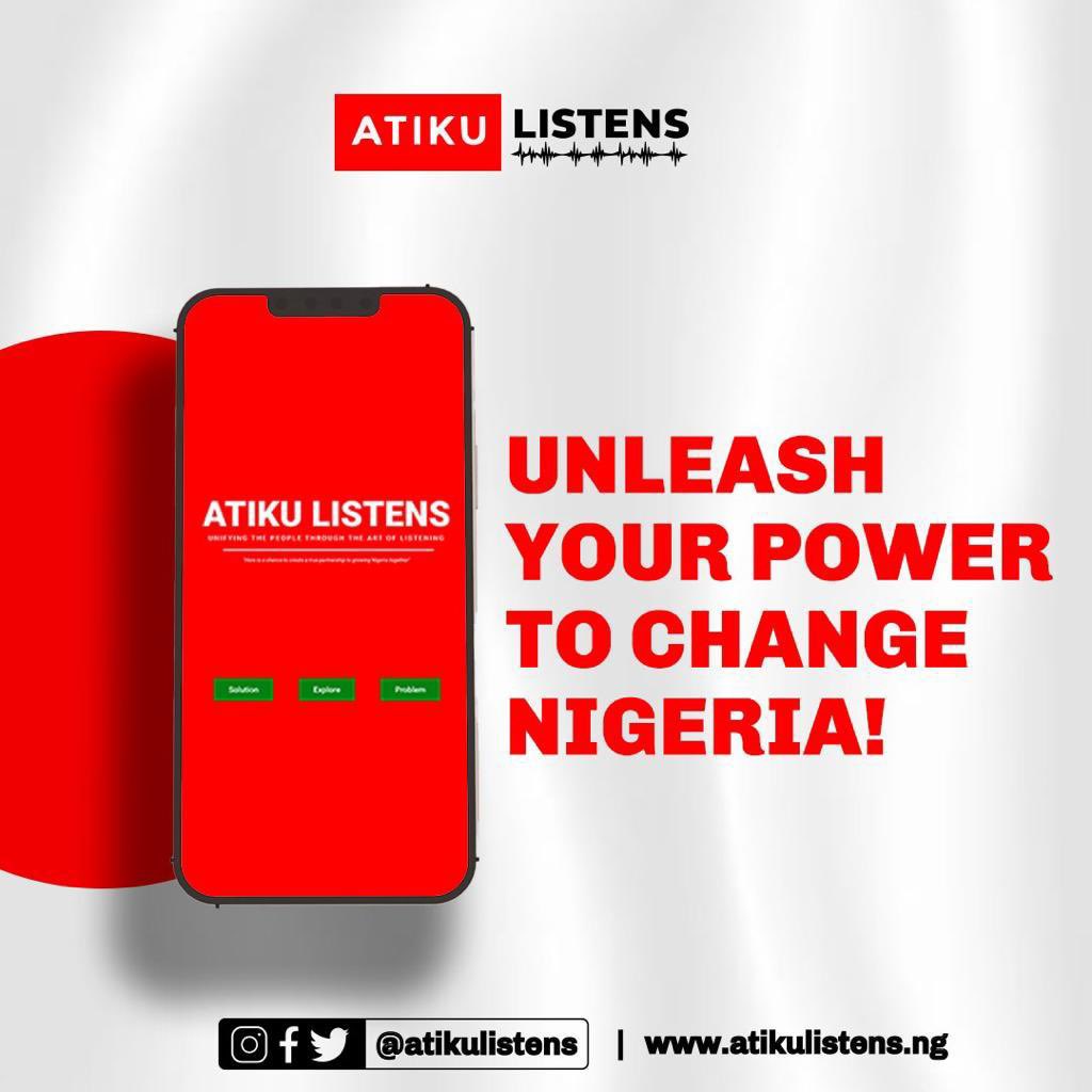 AtikuListens's tweet photo. Fresh week, fresh start! 

Get ready for a life-changing experience as Atiku listens to your needs, concerns and proffered solutions to fix Nigeria. 

After today, your life as a Nigerian will never be the same. Just 3 hours left until #AtikuListens to you! https://t.co/Z9Z86jIQMI