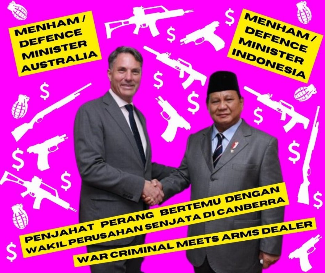 Marles &Prabowo : #armsdealer meets #warcriminal. Marles, Defence Minister, is all about the #armstrade. Prabowo, Defence Minister, is all about #warcrimes. Jakarta, East Timor, West Papua, gang rapes, torture, massacres, kidnappings, Prabowo has done it all. #EarthCareNotWarfare