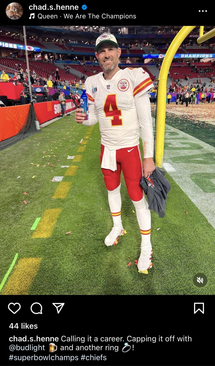 RapSheet's tweet image. #Chiefs QB Chad Henne retires a Super Bowl champ… Bud Light in hand 🍺