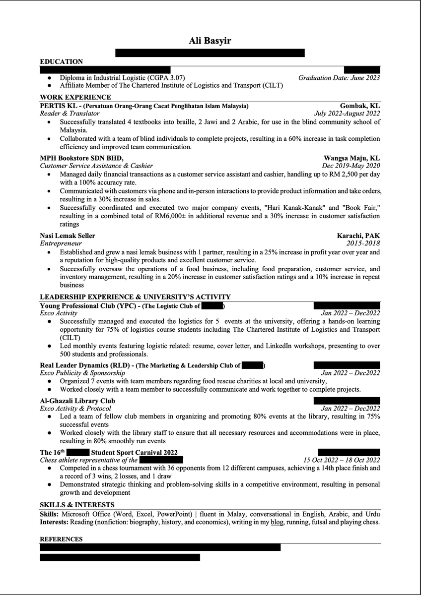 Resume ini saya dapat 7 interview dari 15 company.