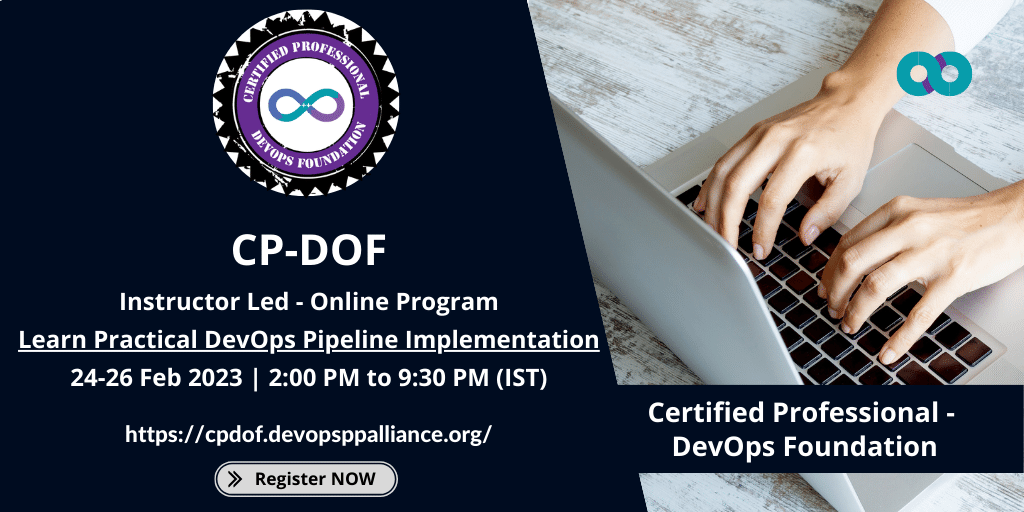 AgileTAlliance's tweet photo. #CPDOF (Certified Professional - DevOps Foundation) Instructor Led Online (End to End Practical DevOps) program is happening on 24th, 25th and 26th February 2023
Learn Practical DevOps Pipeline Implementation
Register Now: https://t.co/0onh5h2FrN https://t.co/jfvqe164Ri