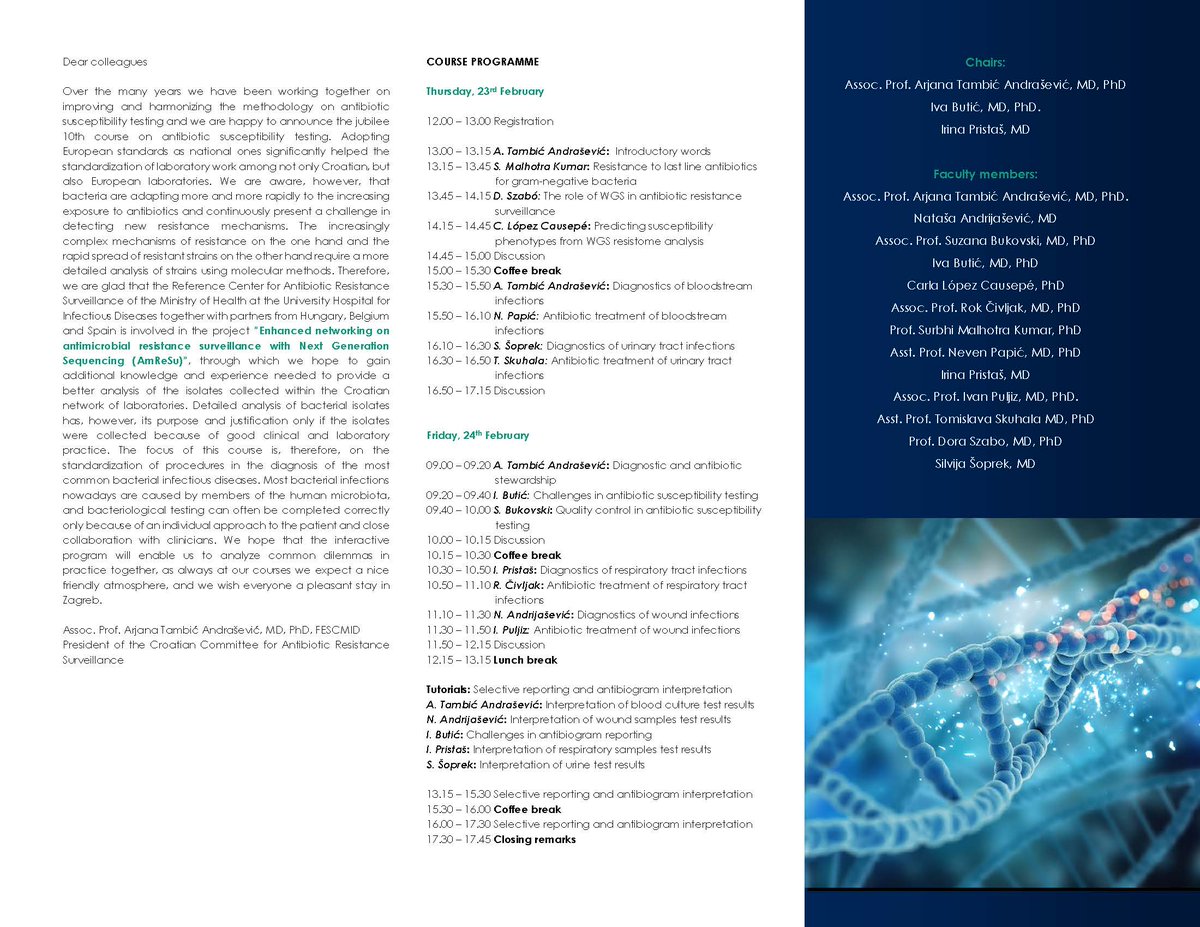 bfm_hr's tweet photo. Join us in #Zagreb, #Croatia on February 23-24, 2023 for the X. #ANTIBIOTIC #SUSCEPTIBILITY TESTING COURSE – the role of diagnostic and #antimicrobial #stewardship
@EU_H2020, @MedMicroLab_UA, @idisbaib, @semmelweishu, @REA_research https://t.co/h0ViGP6Lrw