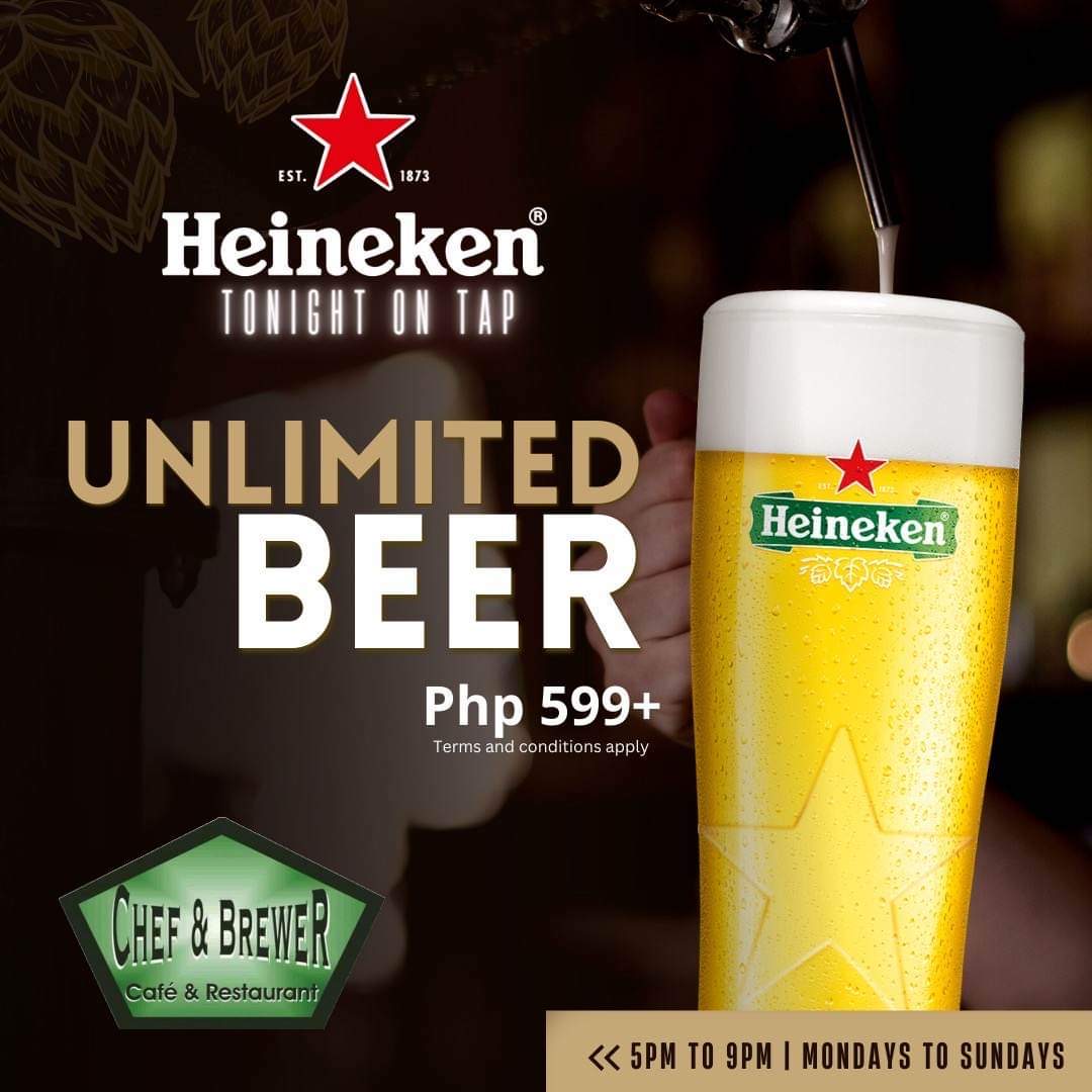 BlueBayWalk's tweet photo. Satisfy your cravings? We got you! Unlimited Wings for P299+ and Unlimited Heineken Draft Beer 🍺 for P599+ or combine them for P799+

Everyday from 5pm to 8pm! See you at Chef &amp; Brewer, Blue Bay Walk. https://t.co/iUEpzWf6vB