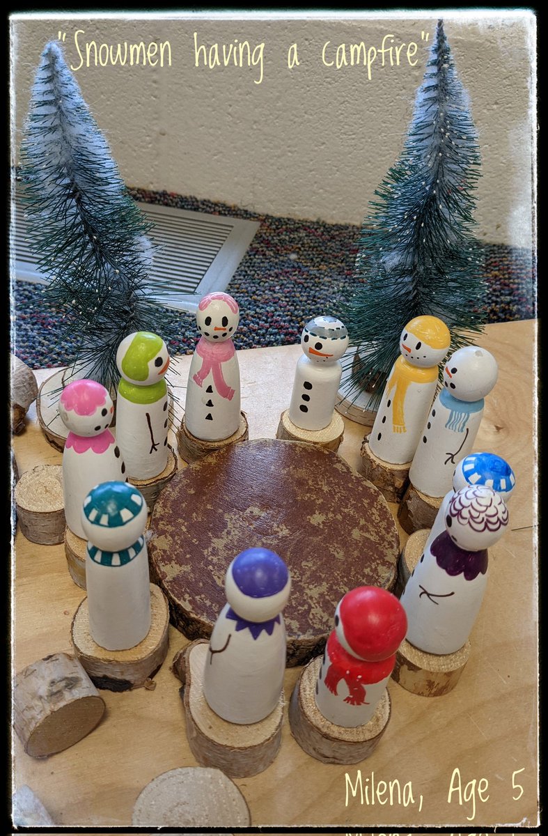 'Snowmen having a campfire'. What happened next?🤔 @MsDubay1 #SmallWorldPlay #Kindergarten #PegPeople