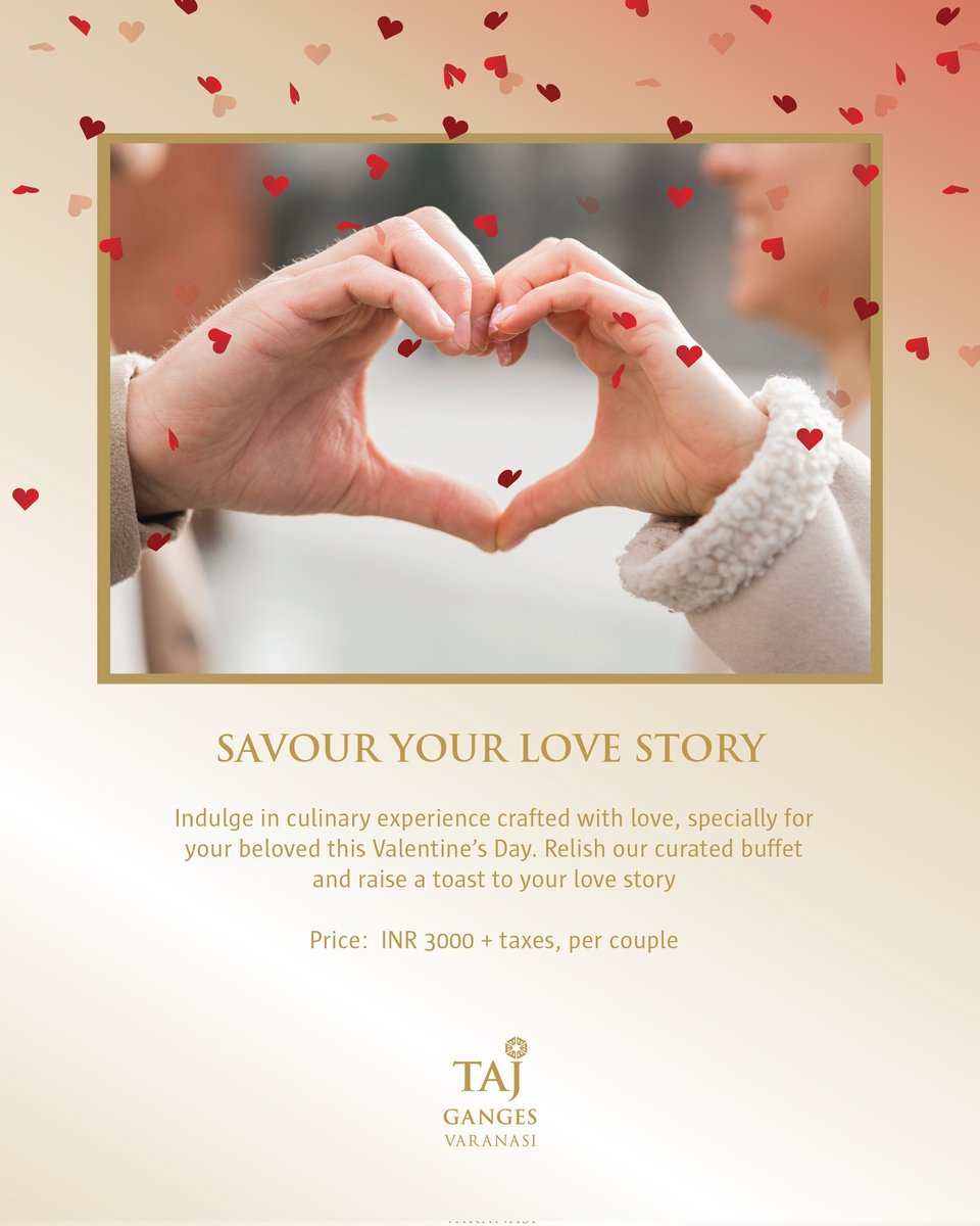 TajGanges's tweet photo. This Valentine's day make your loved one feel special by indulging them  in our decadent valentine special dinner buffet crafted by our culinary maestros and raise a toast to your lover story.

For reservations, + 91 5426660001.

#TajGanges #TajHotels #DinnerBuffet #ValentineDay https://t.co/XNLvr7emxM