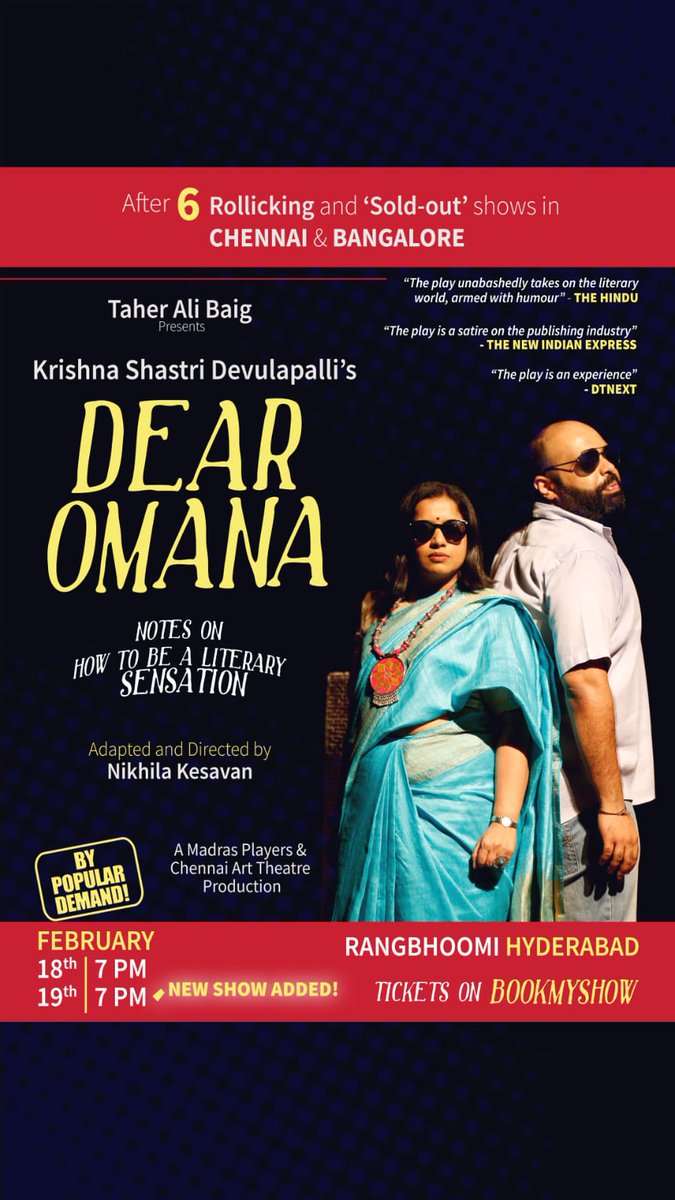 CViraraghavan's tweet photo. #DearOmana comes to #Hyderabad. Deets below. 
#play #satire #IndianPublishing
Tickets here: https://t.co/omAwNlnYlR https://t.co/1RTVIu1Z0k