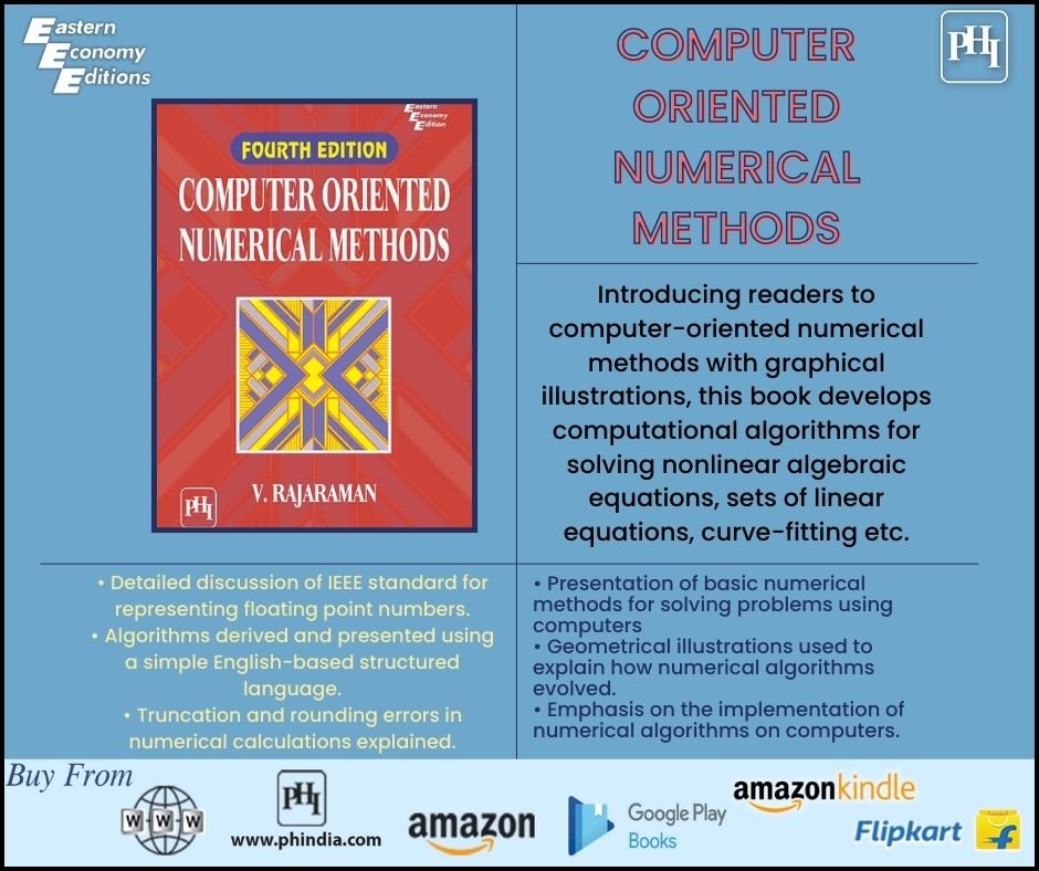 philearning's tweet image. #KnowTheBook
COMPUTER ORIENTED NUMERICAL METHODS, 4/E by V. Rajaraman
📕 The book is endowed with
• Numerous learning goals and numerical examples.
• Appendix gives pointers to open-source libraries for numerical computation. social.phindia.com/af_YVkI_
#NumericalAnalysis