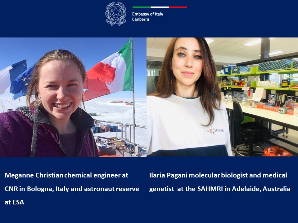 ItalyinAU's tweet photo. 1/2 
We celebrate the International Day of Women and Girls 👩‍⚕️👩‍🔬👩‍🚀in Science ⚗️🧬🔬🩺with a #DoubleInterview of two brilliant Australian and Italian young women scientists, @DrMeganneChristian and #IlariaPagani 

🇮  https://t.co/aoJRiVJ8dq

#Women #gender #WomenAndGirlsInScience https://t.co/T7FNUBuHJ4