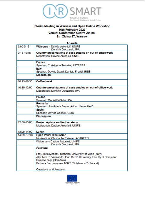 IRsmart_EU's tweet photo. Feb 16 #irsmart in-person meeting #Warsaw hosted by @ISPThinkTank  find the programme below 👇
more instruction for the online #open #workshop will follow 
#smartworking #remoteworking https://t.co/WB4B7yJIuO