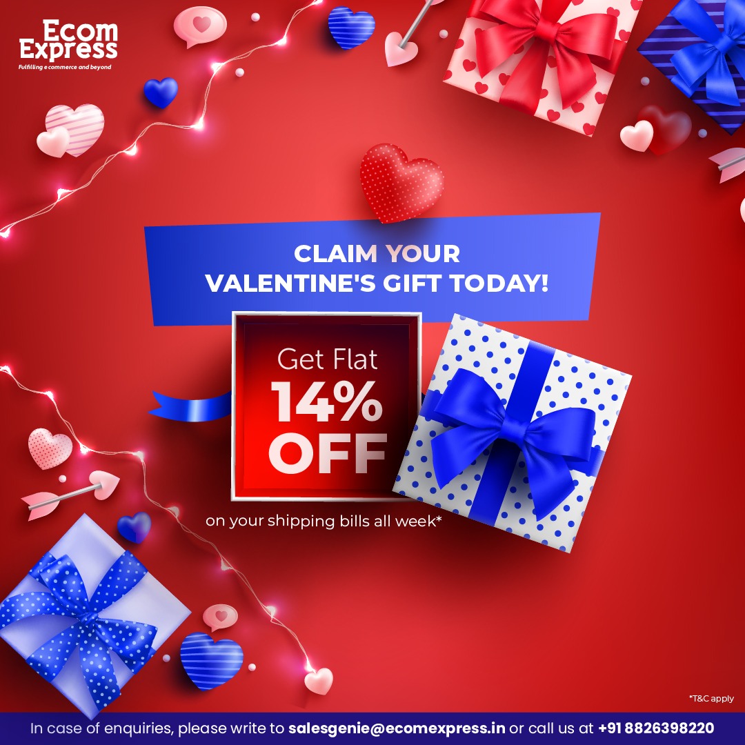 Ecom Express Official (@ecomexpress_ofc) on Twitter photo OFFER ENDS TOMORROW!!
Woo your customers with our Valentine's Day offer. Get 14% off on your February shipping bill. Claim now!!
To claim, click here:- ecomexpress.in/ship-with-us-c…
📧 salesgenie@ecomexpress.in
📞+91 8826398220
#ecommerce #valentinesdayoffer #ecomexpress #d2c OFFER ENDS TOMORROW!!
Woo your customers with our Valentine's Day offer. Get 14% off on your February shipping bill. Claim now!!
To claim, click here:- ecomexpress.in/ship-with-us-c…
📧 salesgenie@ecomexpress.in
📞+91 8826398220
#ecommerce #valentinesdayoffer #ecomexpress #d2c
