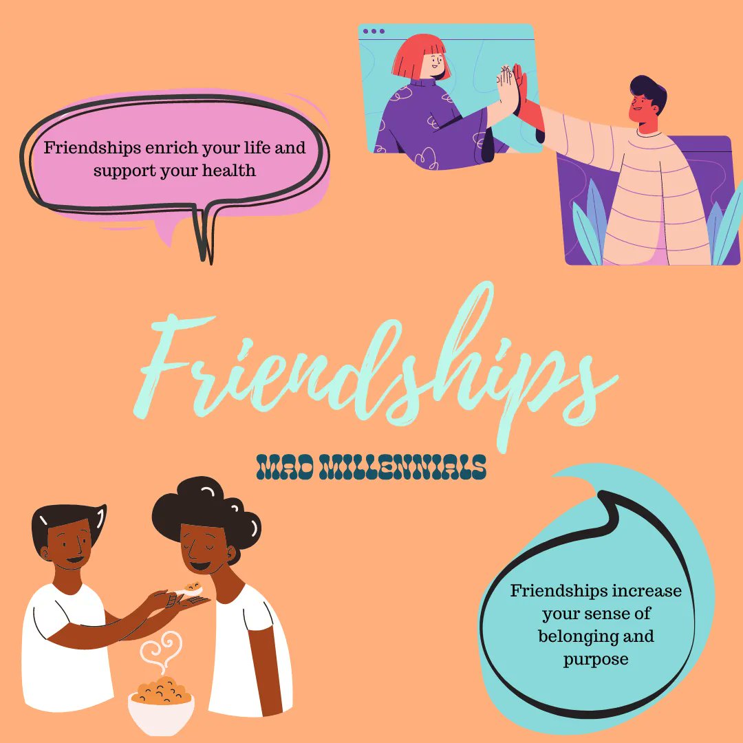 madmillennials_'s tweet photo. FEBRUARY MONTHLY THEME: FRIENDSHIPS - We know just how intergral healthy friendships are to our wellbeing. We flourish when we connect with others. Friends help keep us grounded, have perspective and increase our sense of belonging 😄  #friends #relationships #millennials https://t.co/6p0UrfmfuK