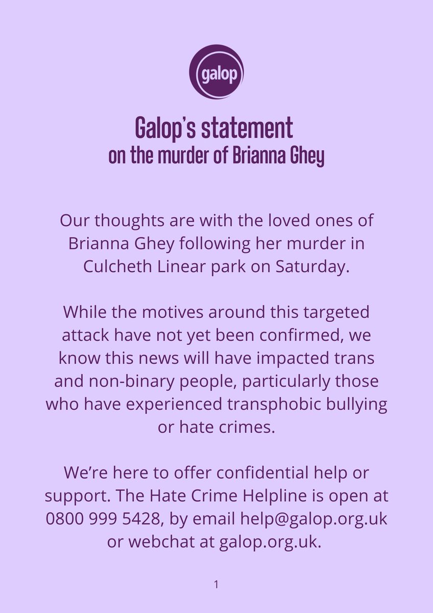 Galop's statement on the murder of Brianna Ghey