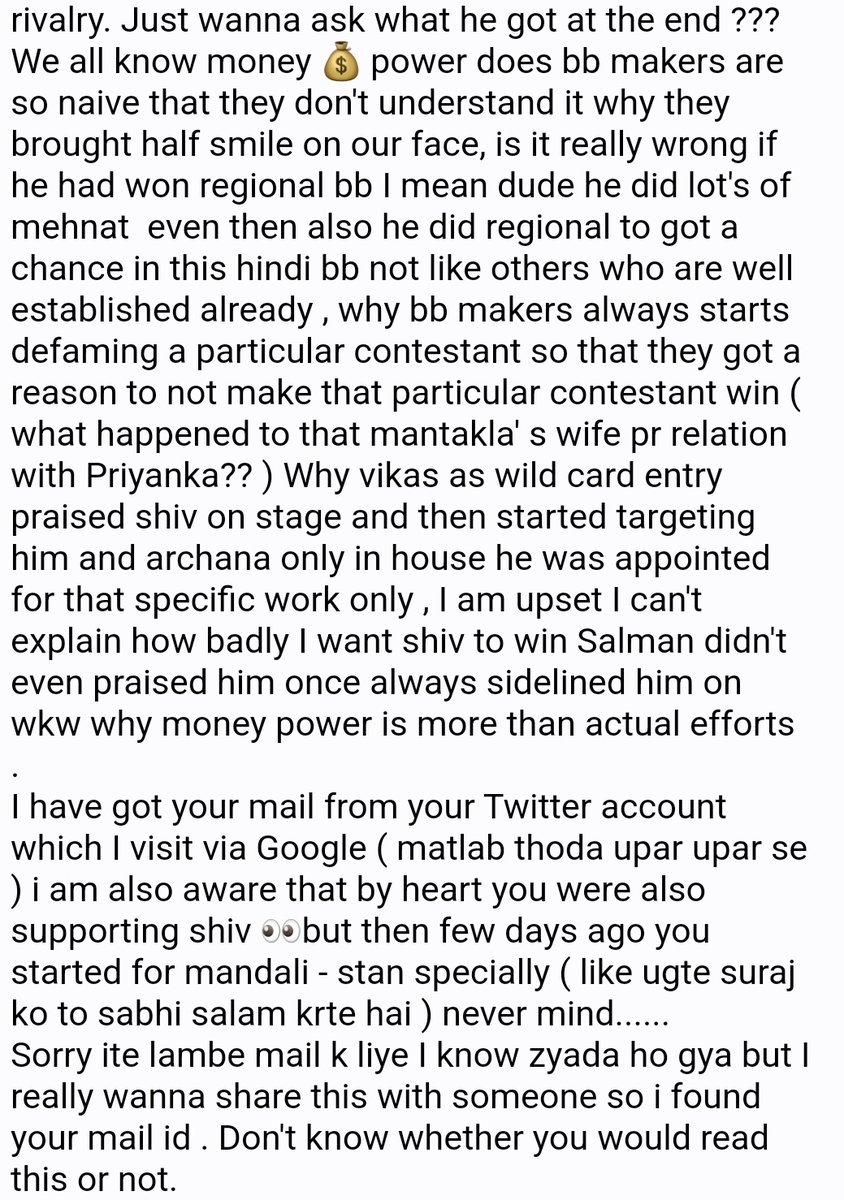 BiggBoss_Tak's tweet photo. Received a mail from a fan who has been following Bigg Boss for the past 15 years. Your opnions? #BiggBoss https://t.co/p9BbfIHUgs