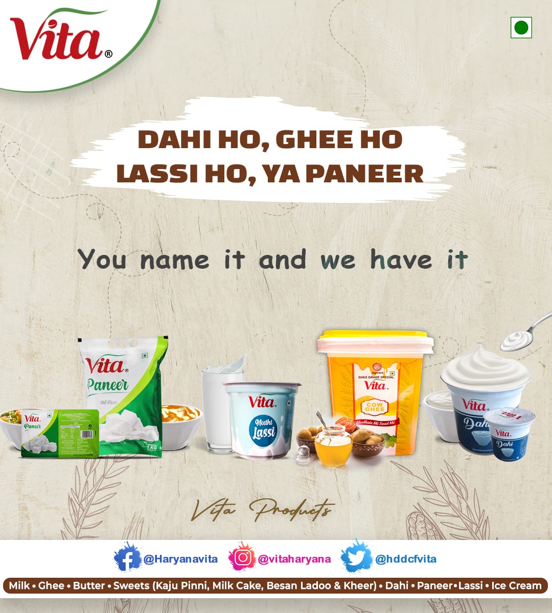 HDDCFVITA's tweet photo. Dahi Ho, Ghee Ho, Lassi Ho, Ya Paneer
You name it and we have it!
#vitadahi #vitaghee #vitalassi #vitapaneer #vitafamily #vitadairyproducts #vitaproducts #vita https://t.co/OM0abmRSoo