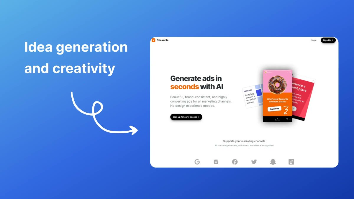 clickable_so's tweet photo. We understand that some of you struggle with generating and coming up with ideas for your ad campaigns. With Clickable, this becomes easy. In just a few clicks you will have new ideas for your ad campaigns. 💡 #Marketing 
#GenerativeAI https://t.co/6aqYyUamqK